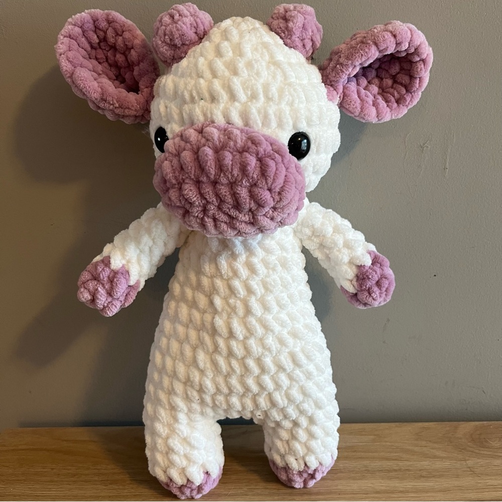 Handmade Crochet Purple and White Cow Soft Yarn Collectible Gift Plushie
